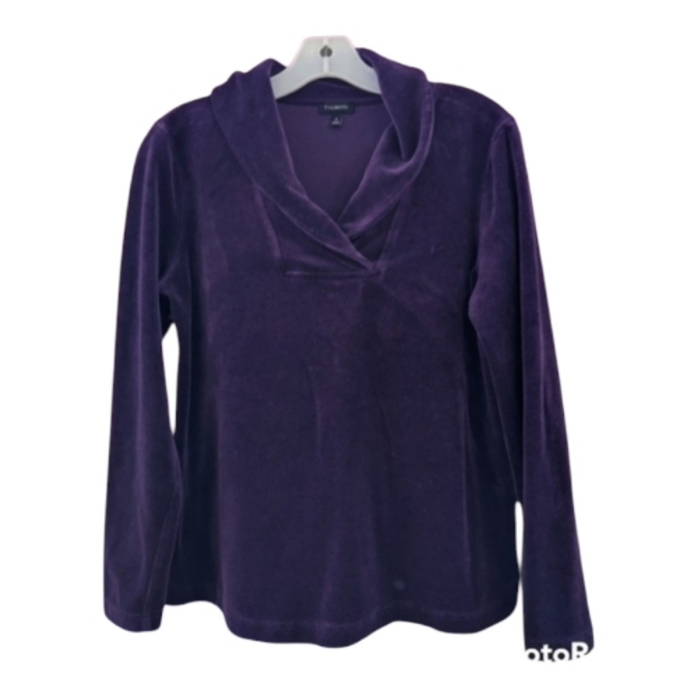 Talbot's Dark purple velour shawl collar top Size Small
